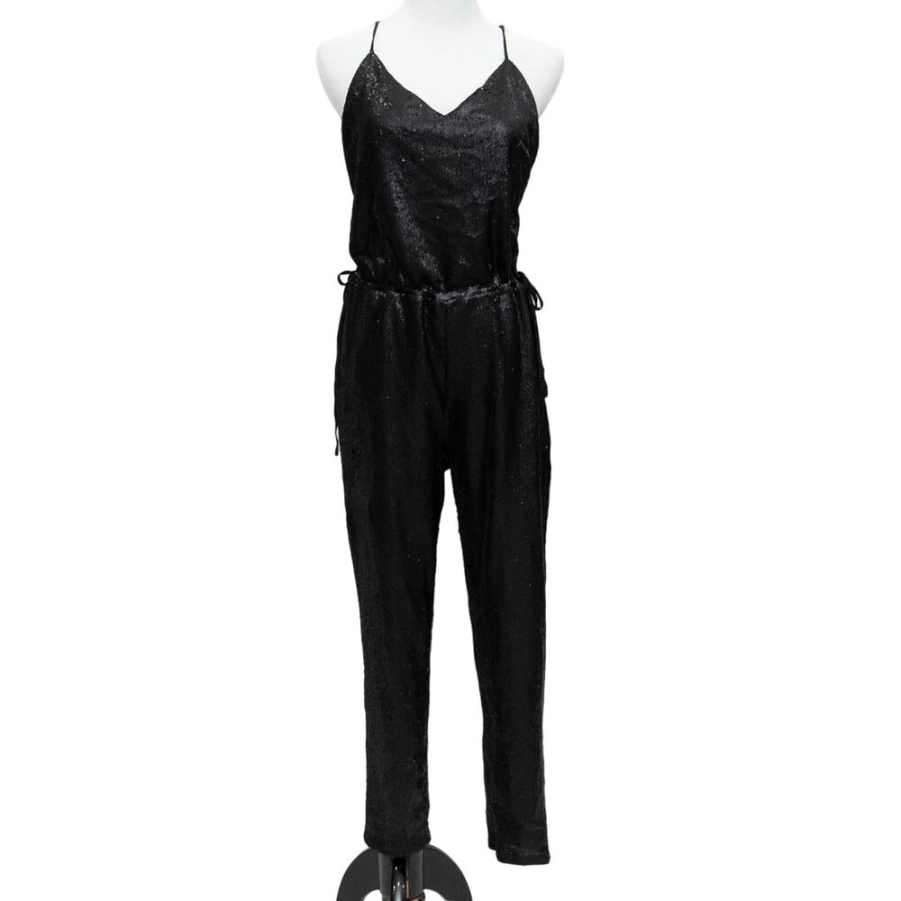 Free People Black Sequin Strappy Jumpsuit Size XS